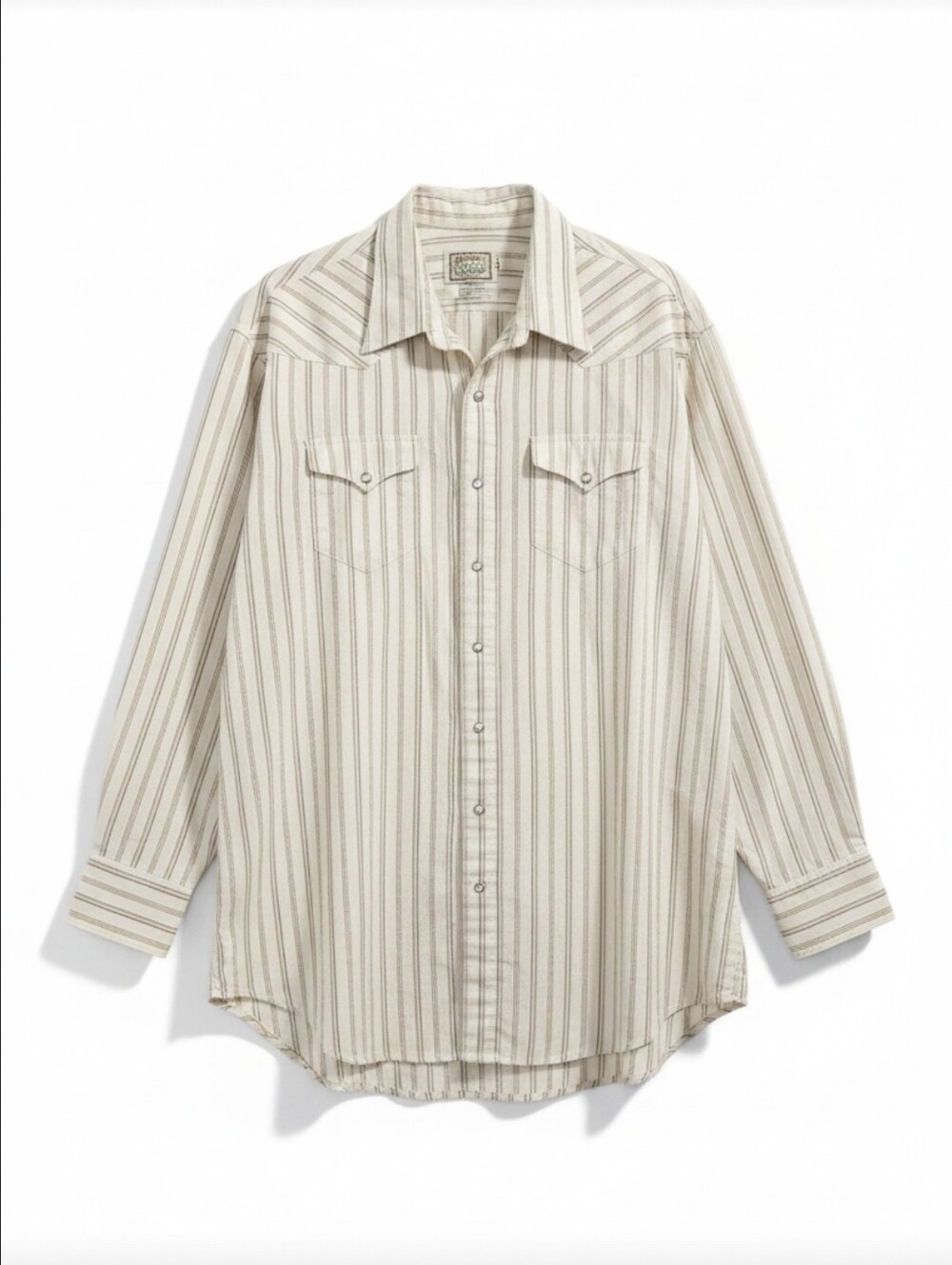 Vintage H Bar C Mr. Tall California Ranchwear Cream Striped Pearl Snap Shirt